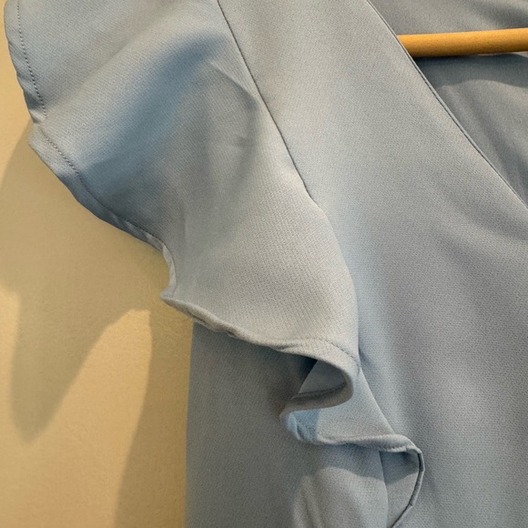 TCEC Light Blue Mini Dress Ruffle Accent Size M Short Sleeves V Neck - Picture 7 of 13
